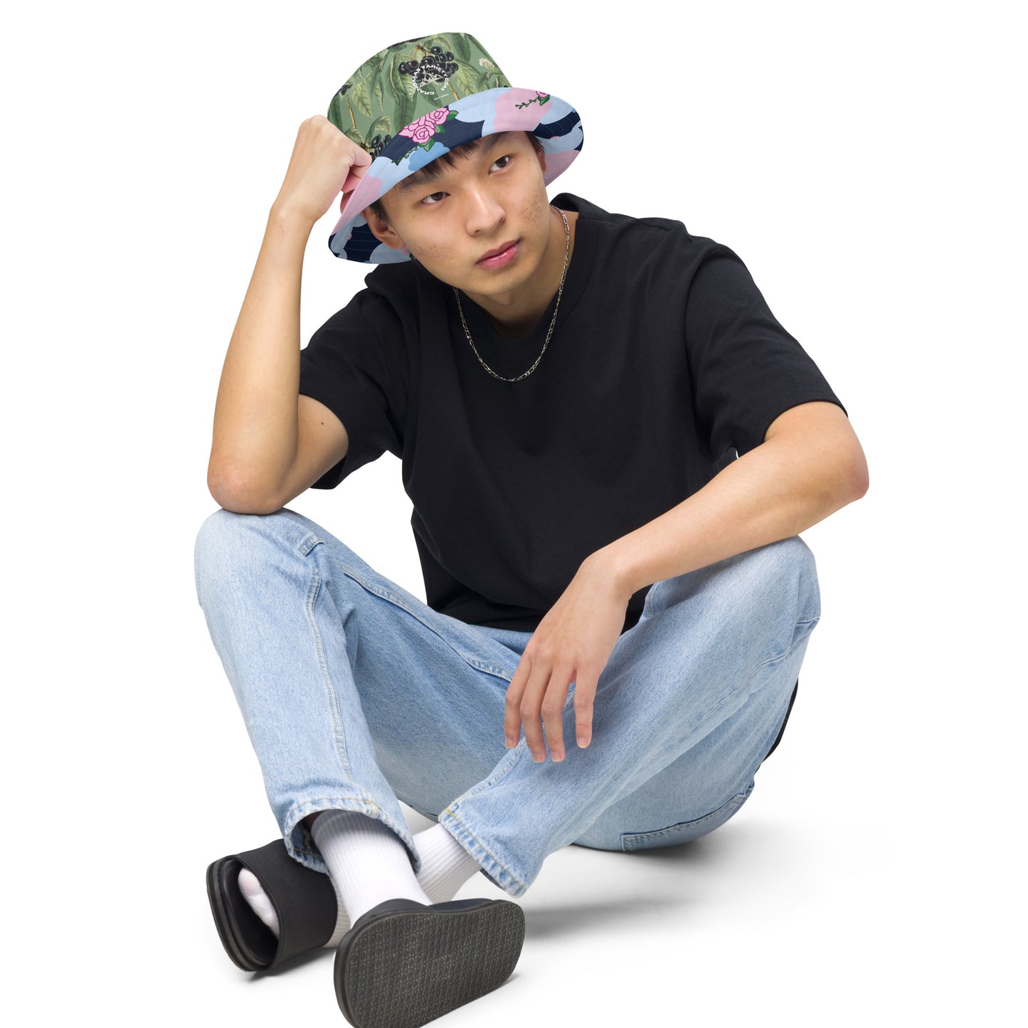 Blue Flower Reversible bucket hat