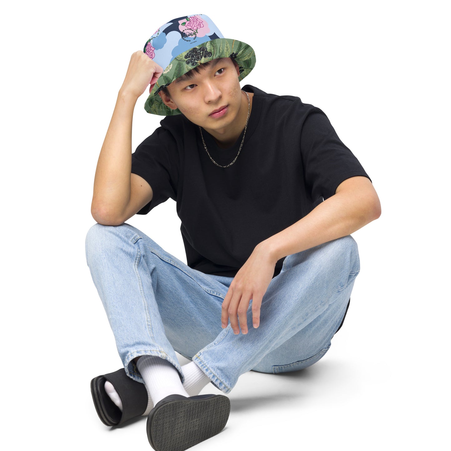 Blue Flower Reversible bucket hat