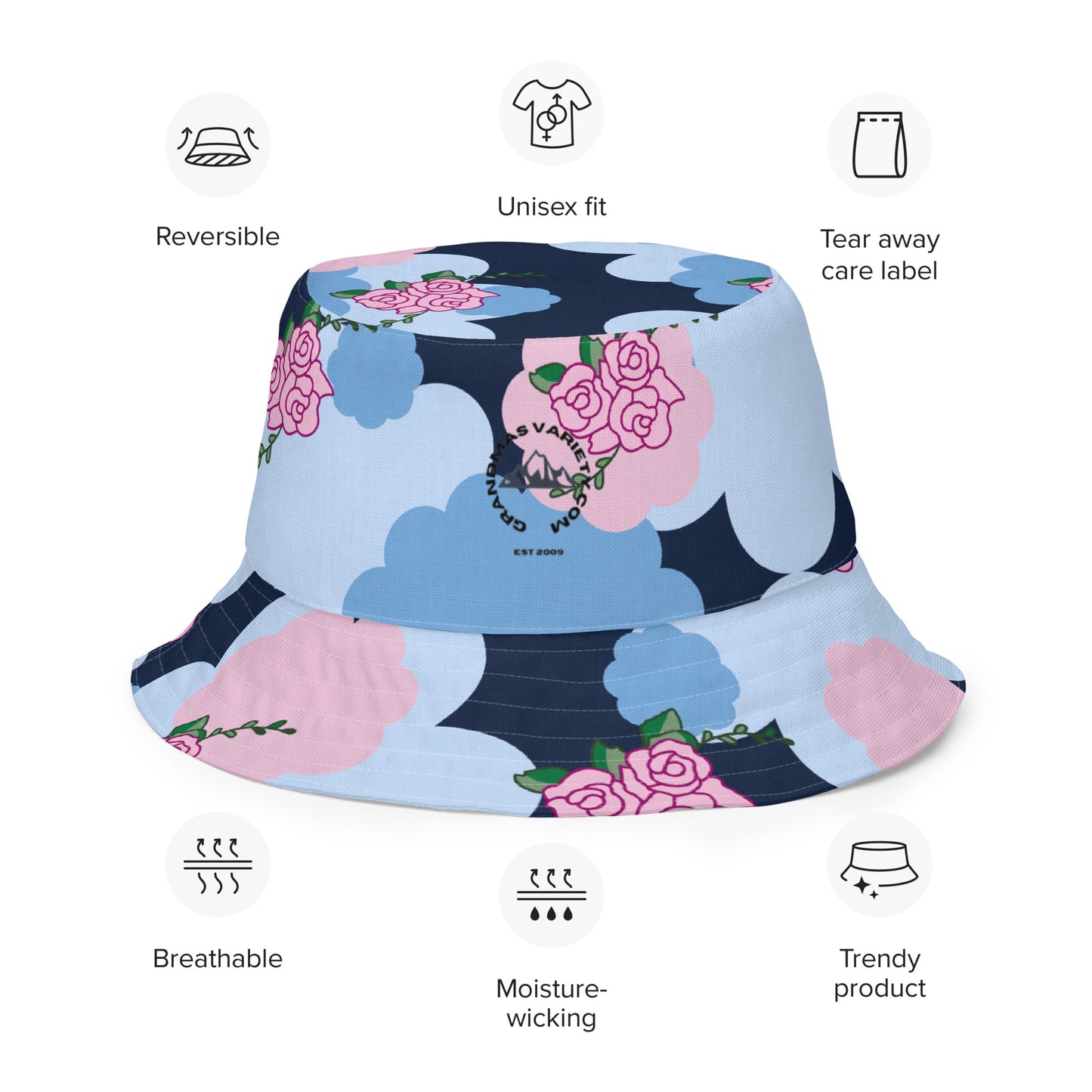 Blue Flower Reversible bucket hat